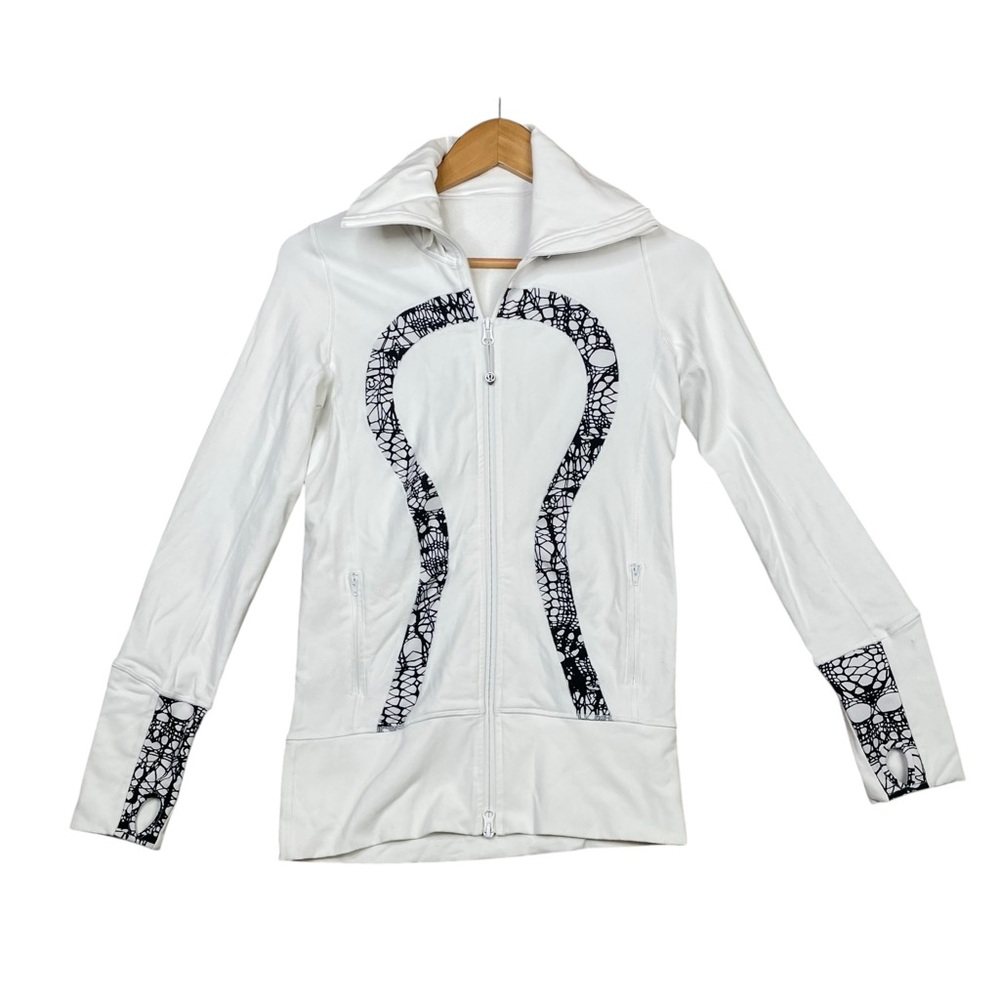 Lululemon Athletica Women Stride II Scuba Hooded Jacket Off White Glacier 4